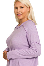 Sarah Express Women’s Plus Size Melange Hacci Tee with Exposed Seam Hi-Low Hem
