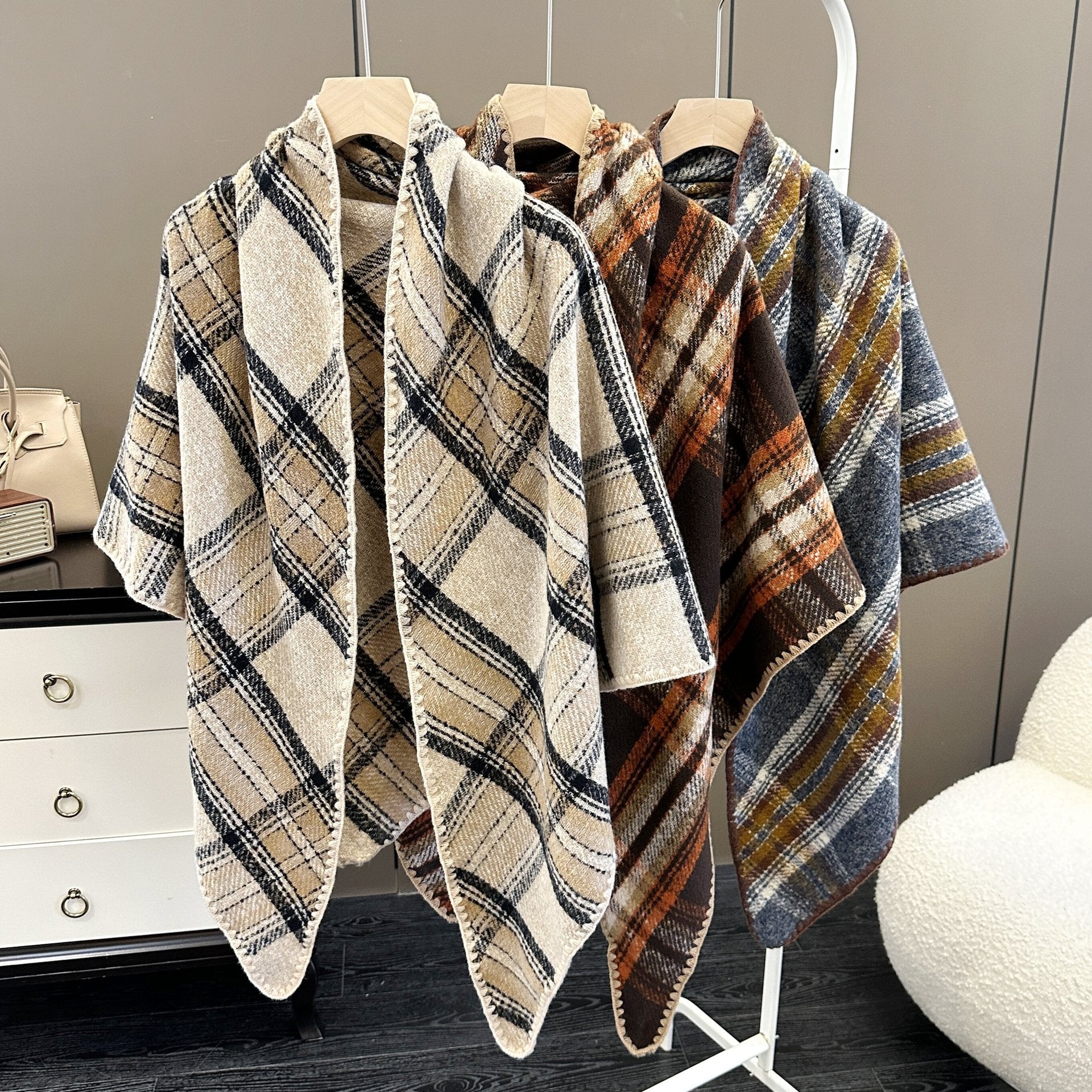 Oversized Polyester Scarf Shawl Wrap Printed Plaid Women's Fall Winter Accessory