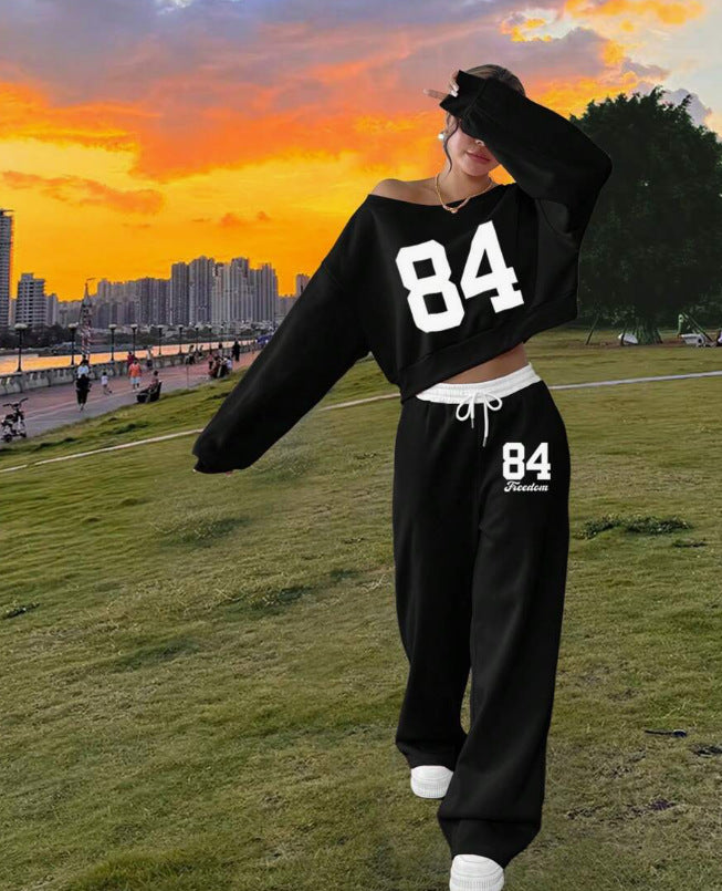 Women's 2-Piece Sweater Pants Set Casual Printed Lounge Outfit