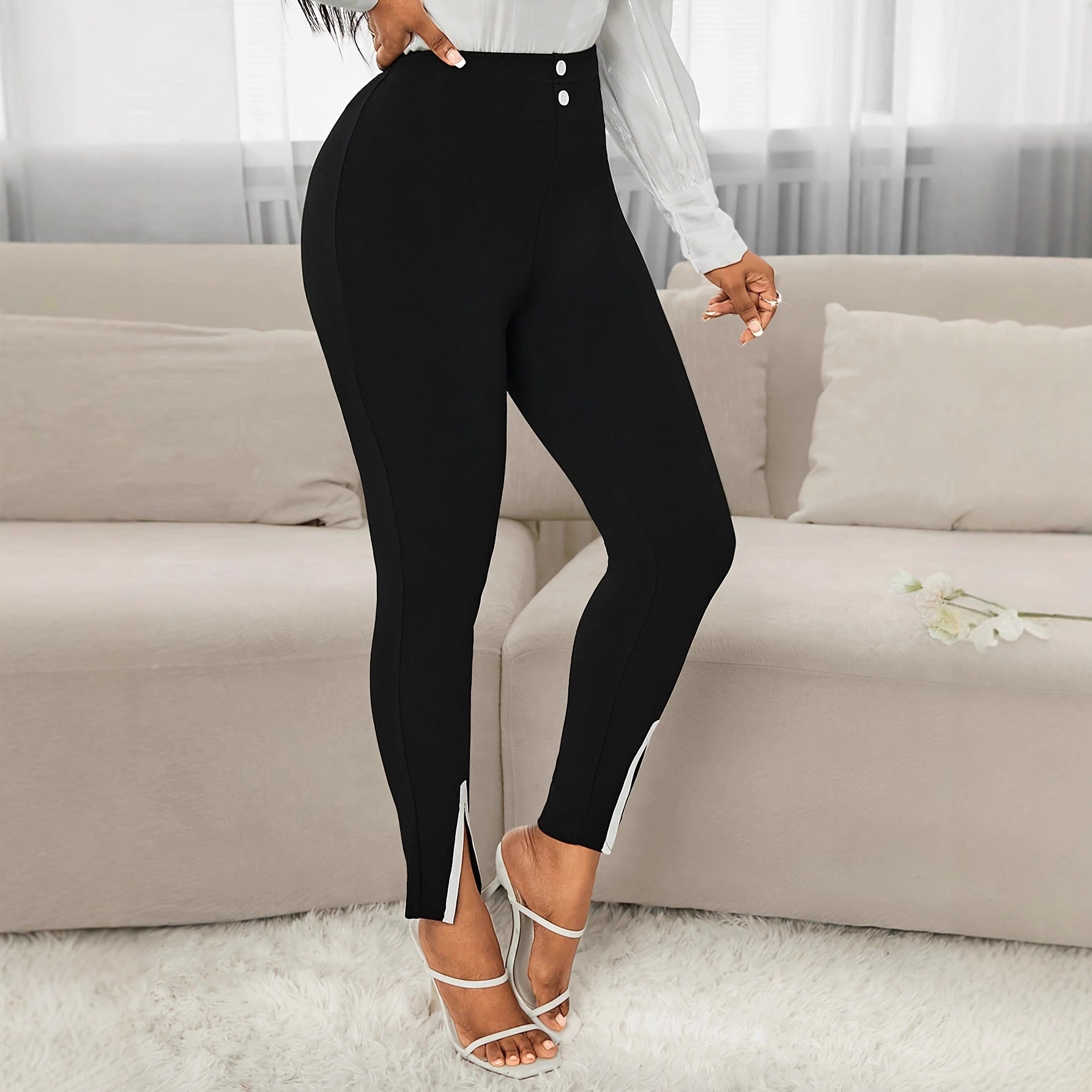 Women's Elegant Slim Fit Chenille Pants High Waist Work Commuter Trousers