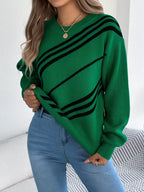 Sarah Express Women's Striped Pattern Casual Round Neck Sweater