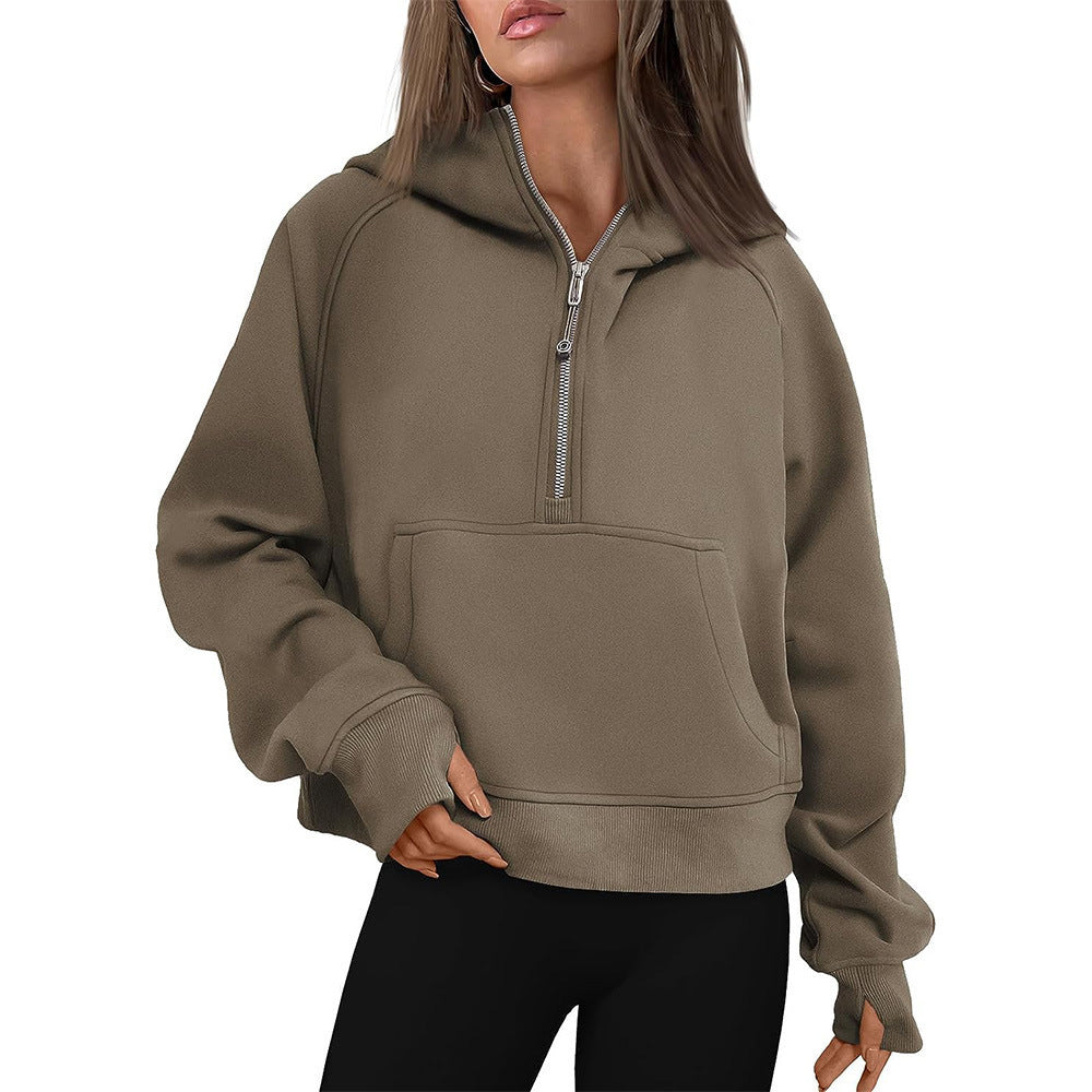 Women's Hooded Zipper Sweater Fleece Lined Fall Winter Casual Loose Fit Outerwear
