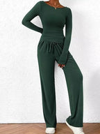 Sarah Express Women's Long Sleeve Top and Wide Leg Pants Set - Two Piece Outfit