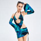 Women's Halter Neck Cut-Out Top & Bodycon Skirt Set - Sexy Two-Piece Party Dress