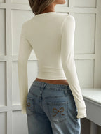 Sarah Express Women's Cut-Out Long Sleeve Crop T-Shirt