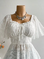 Sarah Express Women's Plus Size Floral Flutter Sleeve Blouse with Smocked Back