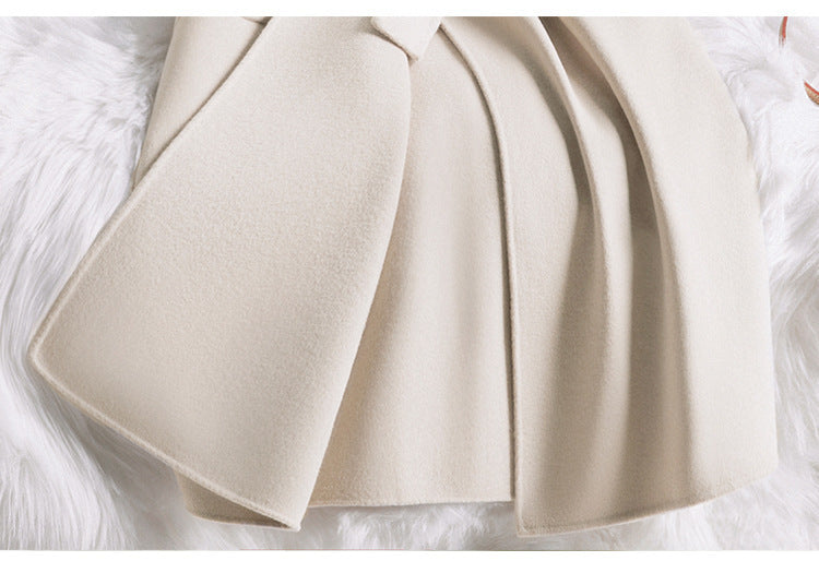 Women's Belted Slim Fit Woolen Coat Medium Length