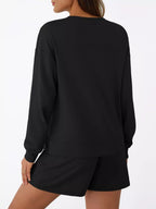 Sarah Express Women's Round Neck Long Sleeve Top and Shorts Set - Two Piece Loungewear