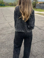 Sarah Express Women's Full Size Washed Round Neck Top and Drawstring Pants Set Plus Size