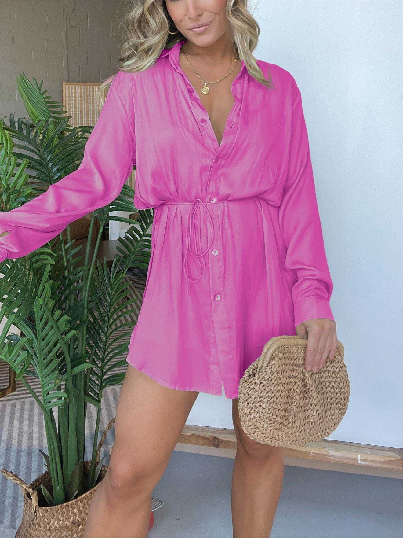 Women's Long Sleeve Button-Down Romper Shorts Jumpsuit