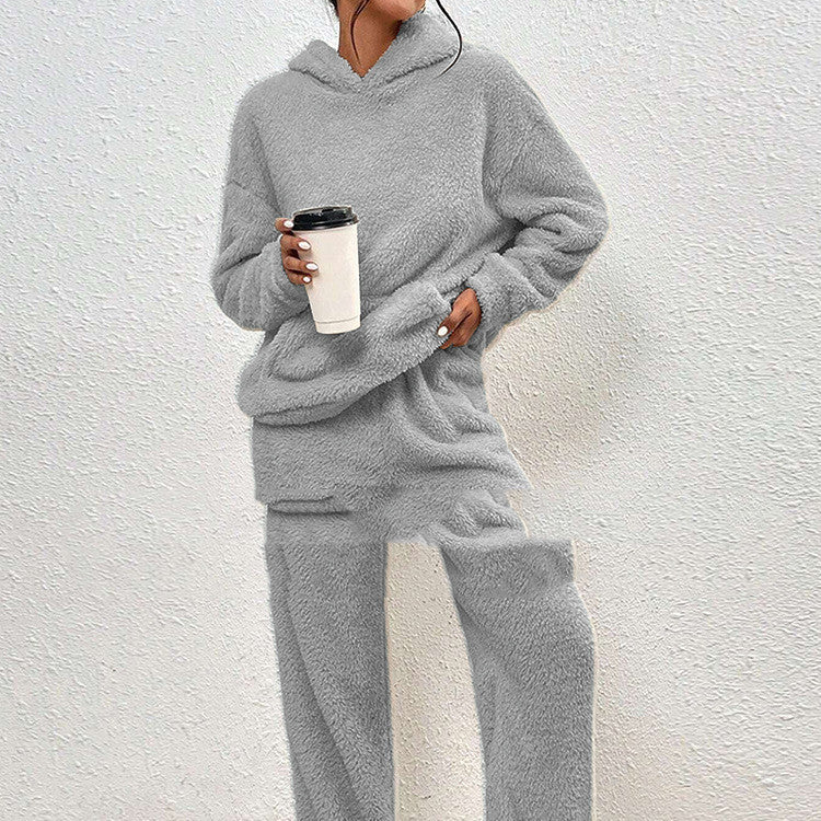 Women's Fleece-Lined Hooded Sweatshirt and Pants Two-Piece Cozy Lounge Set