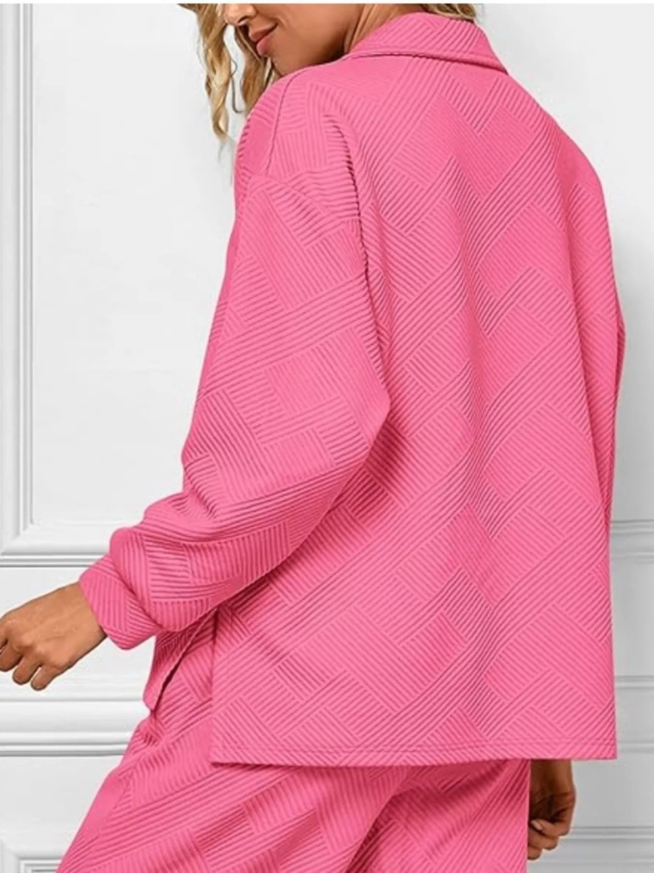 Sarah Express Women's Side Slit Textured Top and Drawstring Pants Set