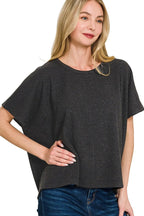 Sarah Express Women's Ribbed Knit Top | Oversized Short Sleeve | Polyester Blend | S/M-L/XL