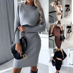 Women's Solid Color Sweater and Woolen Skirt Two-Piece Matching Set