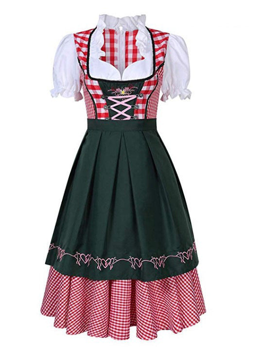 Women's Oktoberfest Dirndl Costume Bavarian Dress with Apron and Ribbon