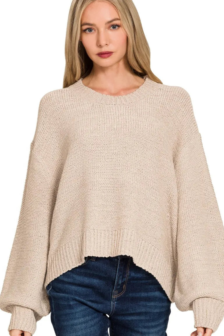 Sarah Express Women’s Oversized Cropped Balloon Sleeve Sweater