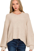 Sarah Express Women’s Oversized Cropped Balloon Sleeve Sweater