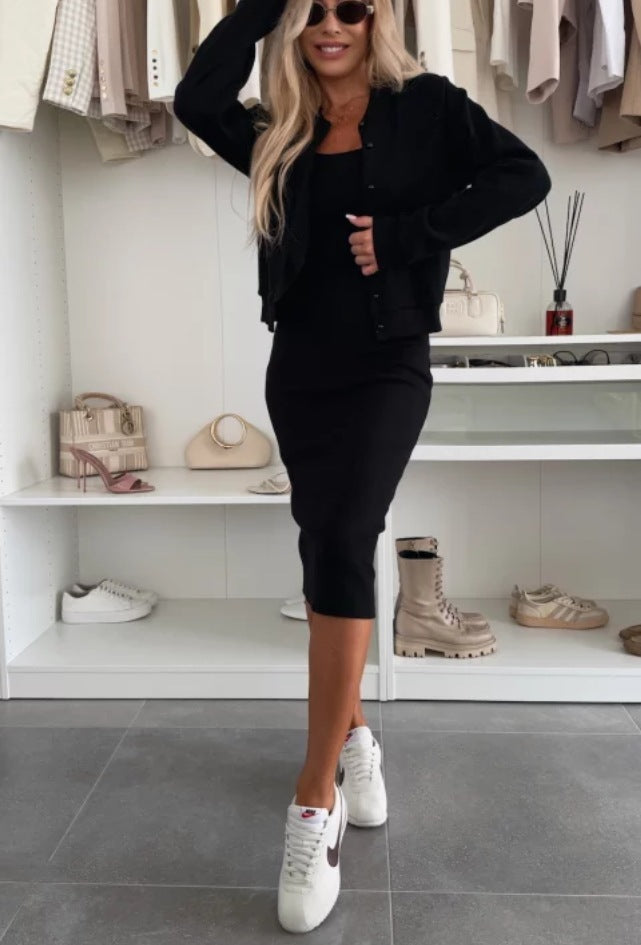 Women's Slip Dress and Cardigan Two Piece Set Long Sleeve Korean Casual Style