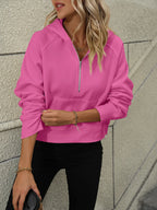 Sarah Express Women's Half-Zip Hoodie with Kangaroo Pocket - Casual Activewear Pullover