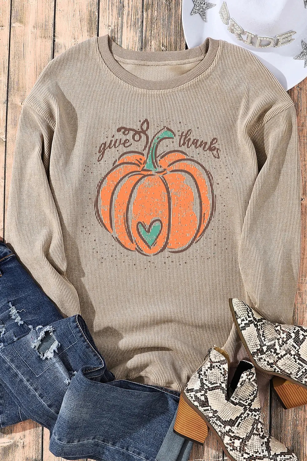 Sarah Express Women's Pumpkin Graphic Round Neck Long Sleeve Sweatshirt