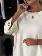 Sarah Express Women's Full Size Round Neck Drop Shoulder Top with Ribbed Trim Plus Size