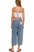 Sarah Express Women's Wide Leg Denim Overalls - Medium Wash Cotton for Casual & Weekend