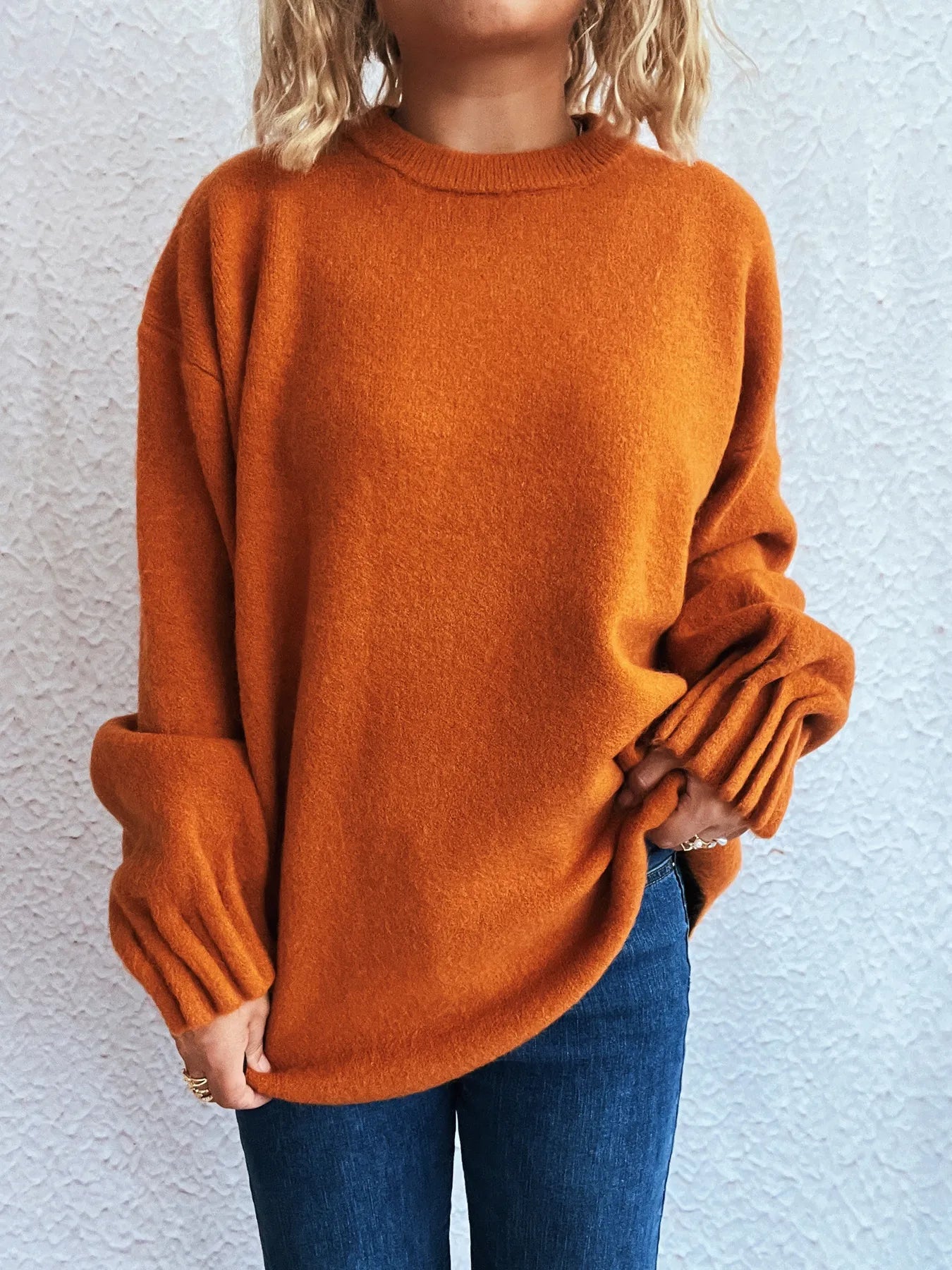 Sarah Express Women's Round Neck Dropped Shoulder Sweater