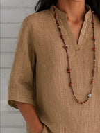 Sarah Express Women's Notched Three-Quarter Sleeve Blouse Plus Size