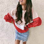 Tricolor Patchwork Knit Sweater Color Block Acrylic