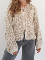 Sarah Express Women's Leopard Tie Front Cardigan