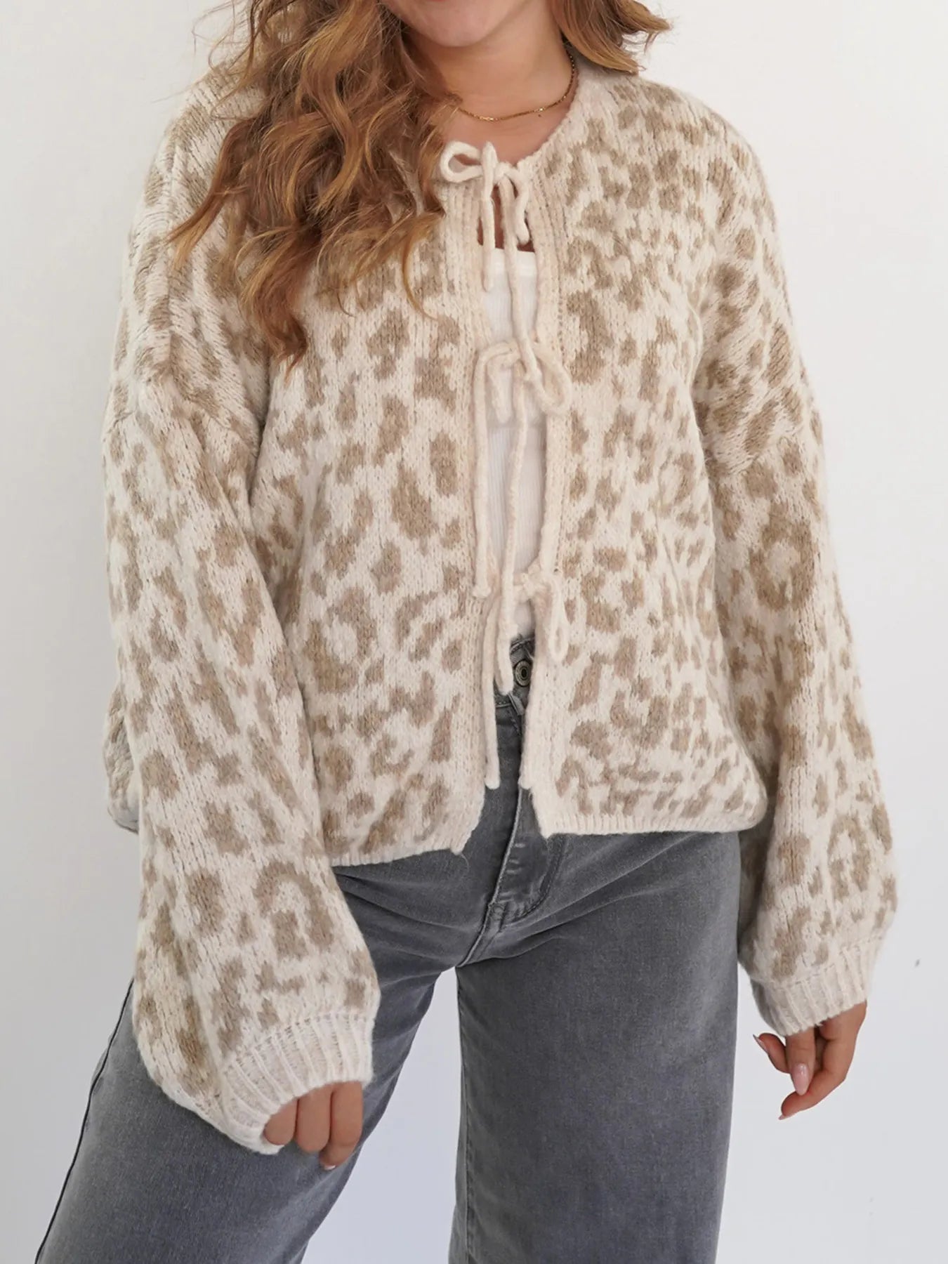 Sarah Express Women's Leopard Tie Front Cardigan