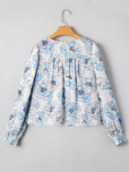 Sarah Express Women's Floral Print Frilly Smocked Square Neck Long Sleeve Blouse