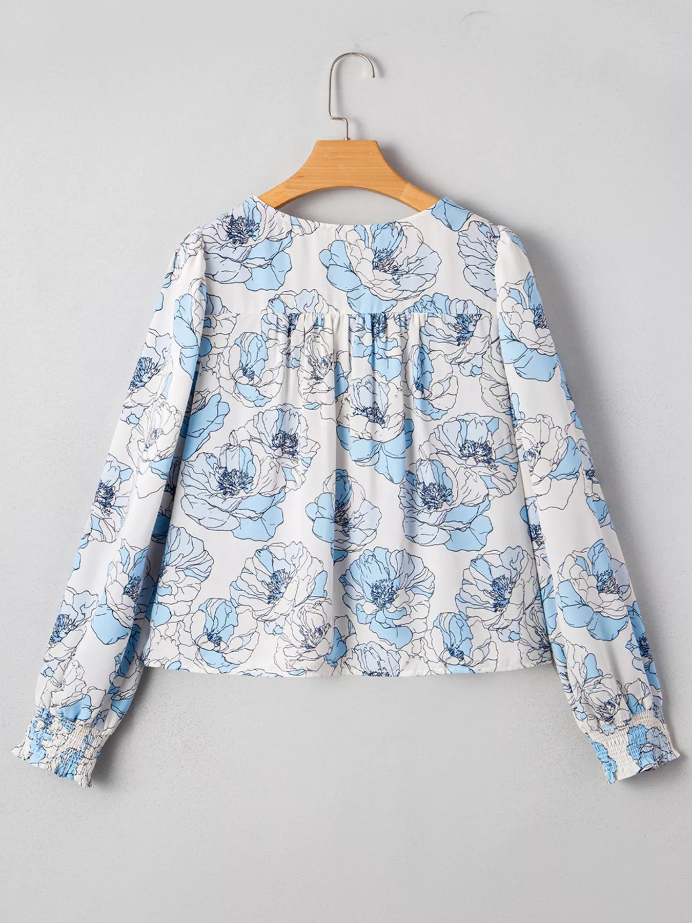 Sarah Express Women's Floral Print Frilly Smocked Square Neck Long Sleeve Blouse