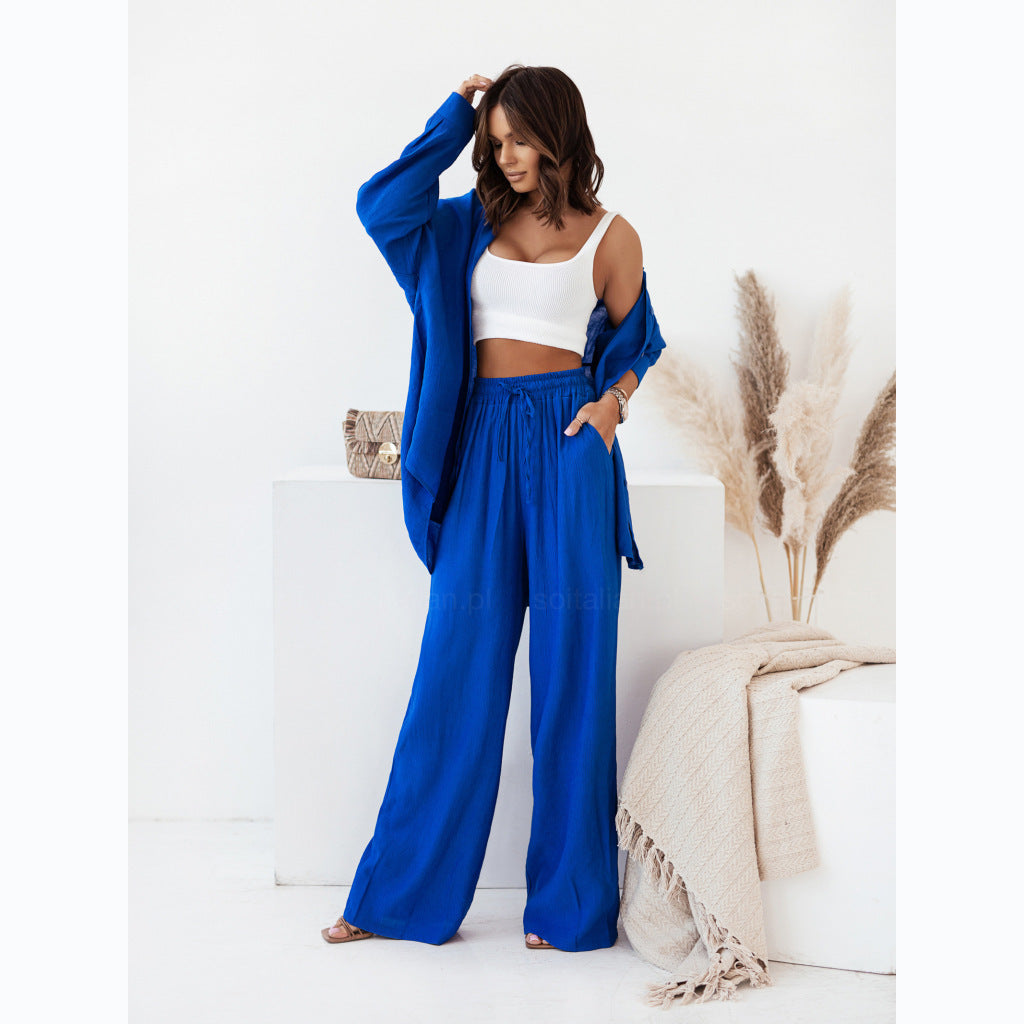 Women's Elegant Long Sleeve Blouse and Pants Two-Piece Professional Set