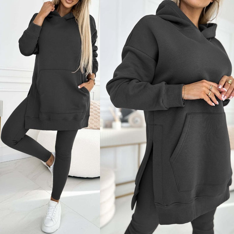 Women's Hooded Sweatshirt and Thickened Leggings Two-Piece Athleisure Set