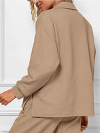 Sarah Express Women's Side Slit Textured Top and Drawstring Pants Set