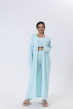Women's Soft Knit 3 Piece Lounge Set Crop Top Wide Leg Pants Cardigan