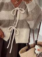 Sarah Express Women's Striped Tie-Front Knit Cardigan