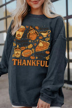 Sarah Express Women's Thankful Thanksgiving Graphic Long Sleeve Sweatshirt