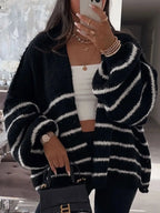 Sarah Express Women's Striped Open Front Dropped Shoulder Cardigan