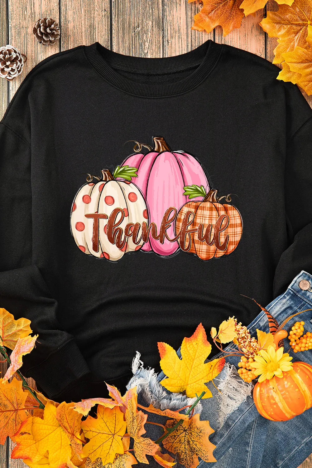 Sarah Express Women's Pumpkin Graphic Round Neck Dropped Shoulder Sweatshirt