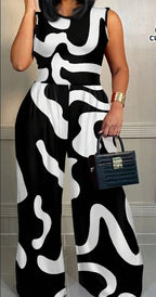 Geometric Sleeveless Jumpsuit Summer Casual