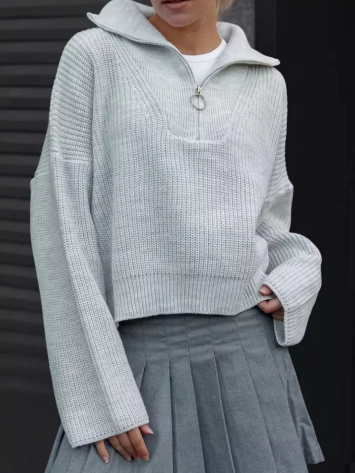 Sarah Express Women's Half Zip Dropped Shoulder Sweater