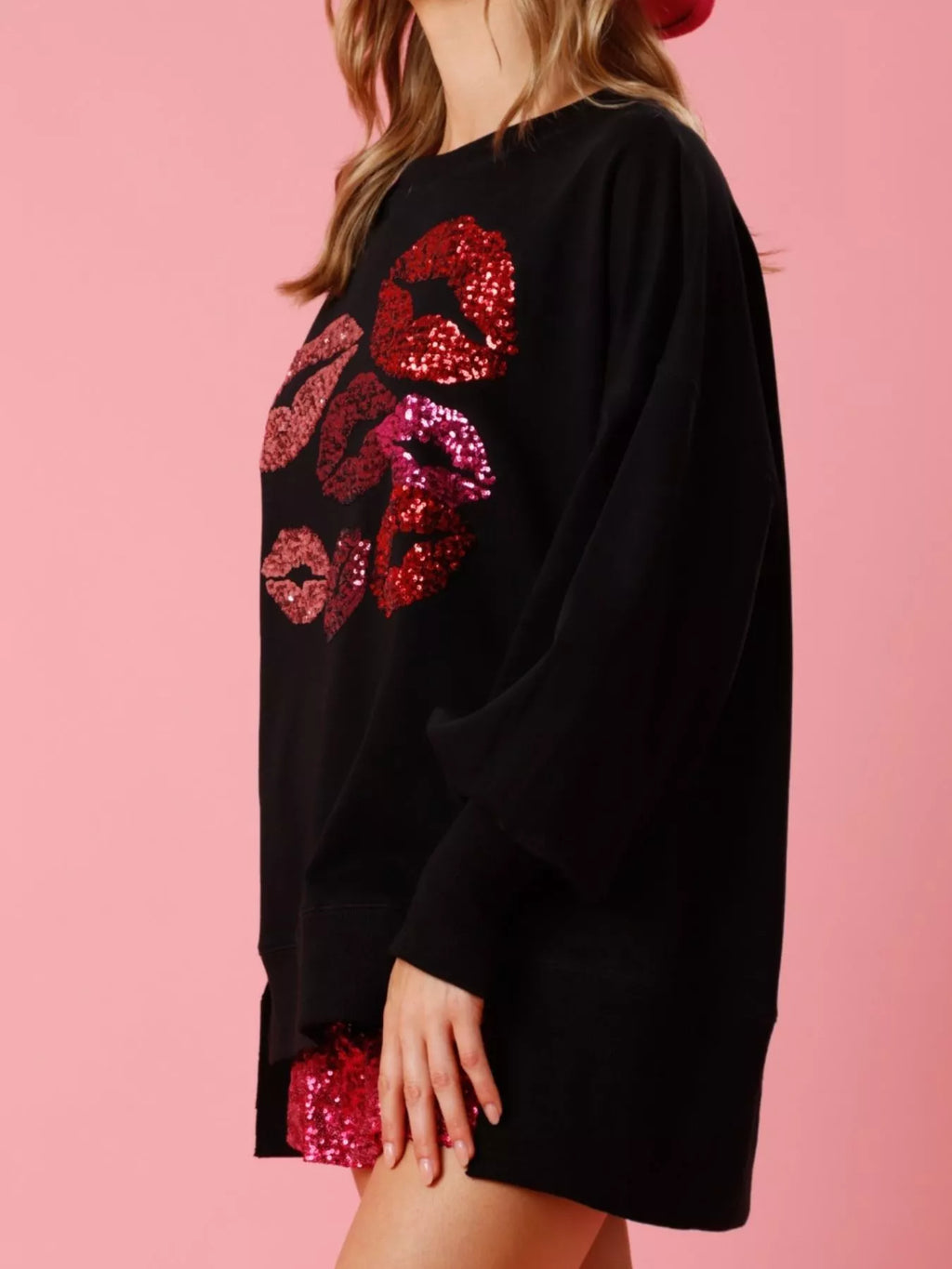 Sarah Express Women's Lips Round Neck Dropped Shoulder Sweatshirt