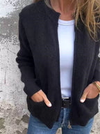 Sarah Express Women's Zip Up Ribbed Knit Cardigan with Front Pockets Plus Size