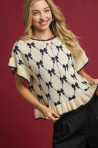Bow Knit Ruffle Sleeve Sweater