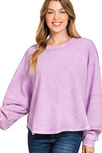 Sarah Express Women’s Acid Wash Sweatshirt with Exposed Seams Oversized