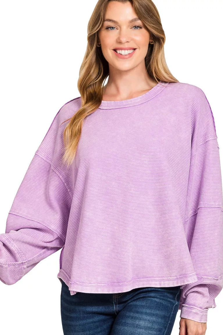 Sarah Express Women’s Acid Wash Sweatshirt with Exposed Seams Oversized