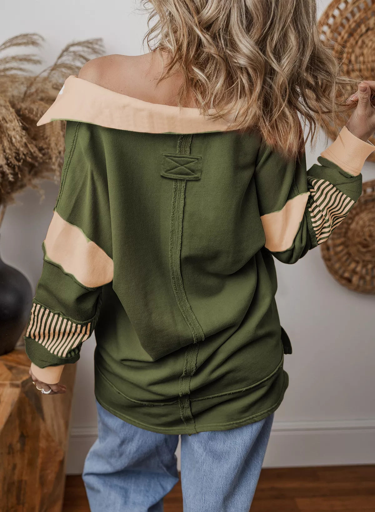 Sarah Express Women's Striped Color Block Long Sleeve Sweatshirt