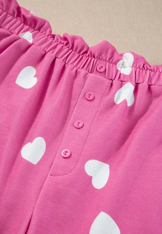 Sarah Express Women's Heart Round Neck Long Sleeve Top and Elastic Waist Shorts Set